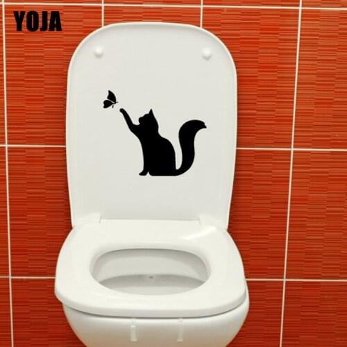 YOJA 21.4*17.8CM Wall Sticker BedRoom Home Decoration WC Toilet Decal Display Sitting Cat Silhouette T4-0046