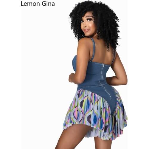 Lemon Gina The New Summer 2021 Denim Skirt with A Halter Is Floral