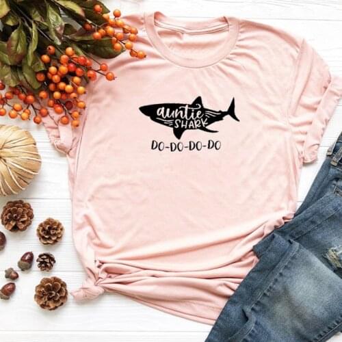Auntie Shark Shirt Shark Tshirt Women Auntie Gifts Harajuku Womens Clothing Casual Cartoon O-Neck Tee Vintage 90s Woman