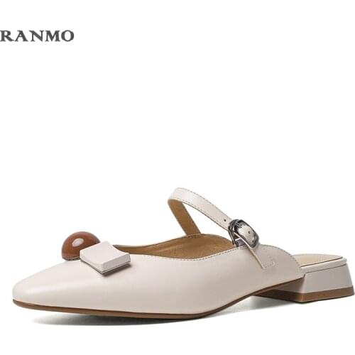 Womens Leather Slippers Flat Womens Headbuckle Slide Mule Shoes Low Heel Casual Spring Outdoor Shoe Sandels for Women Sandals