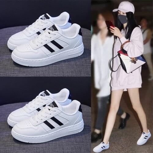 Women Trainers Running Shoes PU Leather White Fashion Sneakers 2021 Ladies Outdoor Sports Shoes Breathable Skateboard Shoes