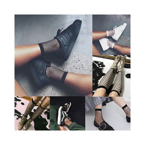 Women Girls Fishnet Ankle High Socks Lady Mesh Lace Fish Net Short Socks Sanwood