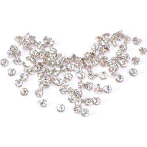 100pcs 7mm White Crystal Rhinestone Diamante Studs DIY Punk Rock Leathercraft Metal Rivets Spikes For DIY Clothes Craft