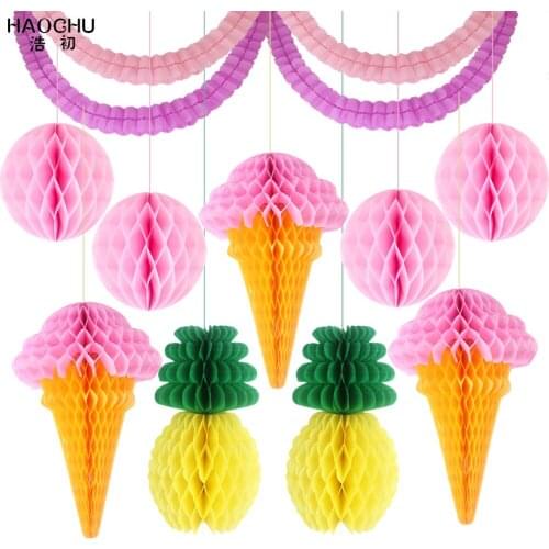 11pcs/set Paper Honeycomb Balls Lantern Ice Cream Pineapple Hanging Decoration Birthday Party Wedding Garland Ornament Decor