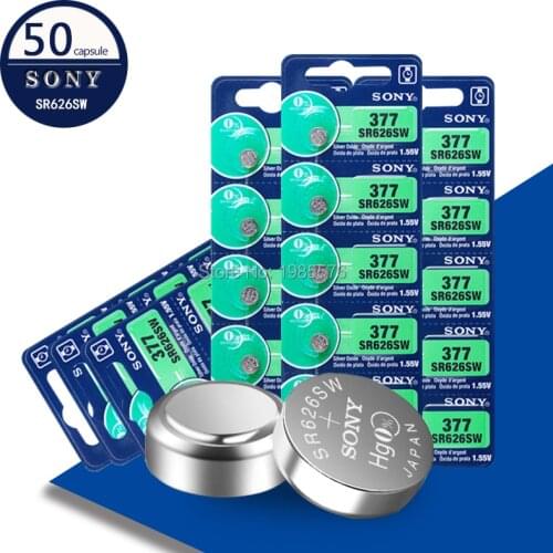 50Pcs For Sony 377 Battery AG4 LR626 377A sr626sw 1.55V 626 Button Coin Cell Battery Silver Oxide Watch Batteries for Watch