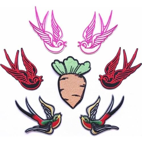 50pcs/lot Embroidery Patch Carrot Flying Bird Clothing Decoration Backpack Sewing Accessories Diy Iron Heat Transfer Applique
