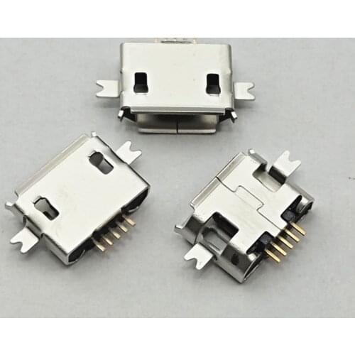 50pcs Micro connector heavy plate 1.0 SMD 2 feet Mini usb connector 5P female Tablet charging seat Mobile phone charging socket
