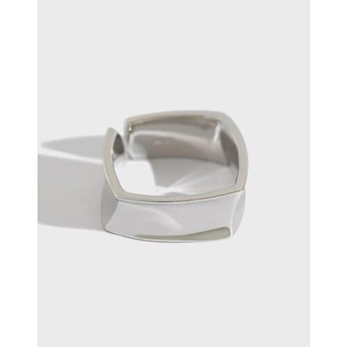 Minimalist Authentic S925 Sterling Silver Fine Jewelry Ins Square Geometric Band Ring Adjust TLJ537