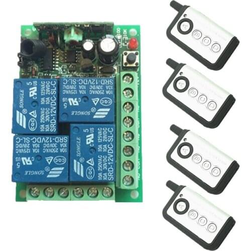 DC 12V 10A 4CH Learning Code RF Wireless Remote Control Light Switch Systems Receiver Home Smart Switch Transmitter
