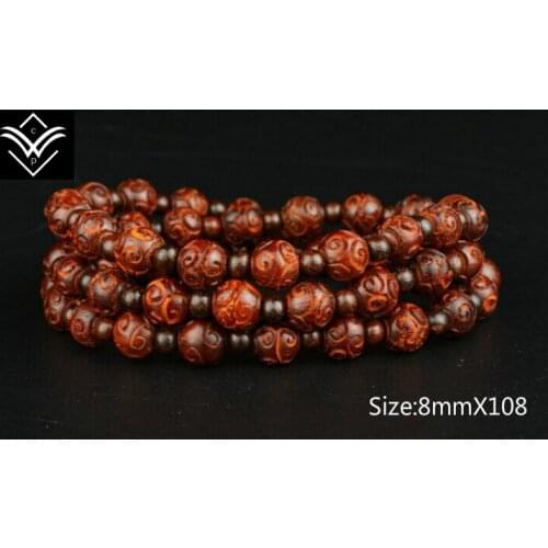 India Lobular Red Sandalwood 8mmX108 Ruyi Buddha Bead Bracelet