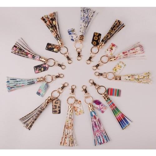 Keychain Holder Retro Jewelry Multicolor Flower Monogrammed Leather Long Tassel Keychain Bag Pendant Alloy Car Prints KeyChain