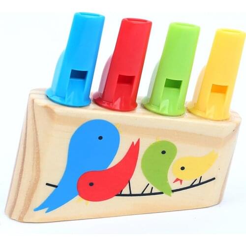 Kids Baby Educational Wooden Rainbow Panpipe Whistle Birds Whistling Musical Toy