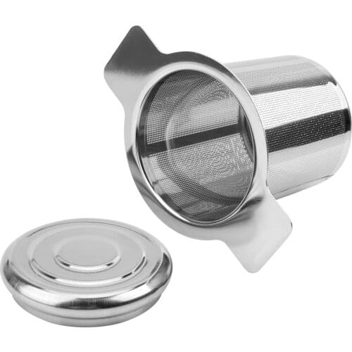 Double Handles Tea Infuser with Lid Stainless Steel Fine Mesh Coffee Filter Teapot Cup Hanging Loose Leaf Tea Strainer