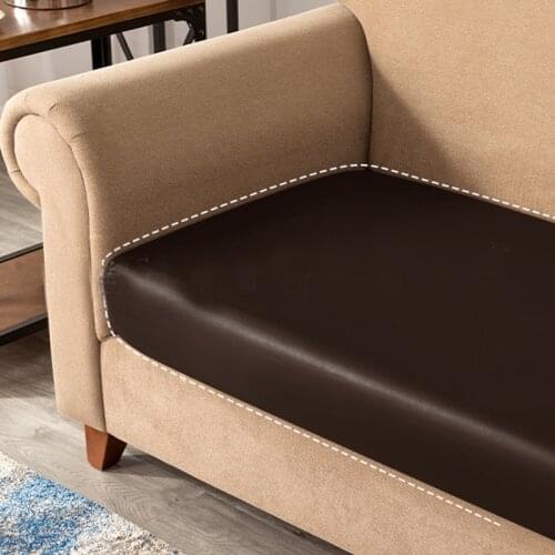 Elastic PU Leather Sofa Seat Cover Solid Color Pets Kids Furniture Protector Washable Removable