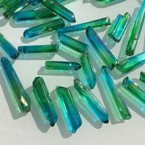 Electroplated green Titanium Rainbow Aura Lemurian Quartz Crystal Point Healing Stones Decor Natural Quartz Crystals