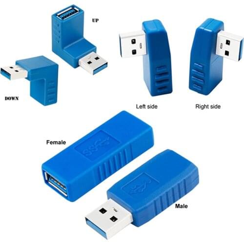 Blue 90 Degree Vertical Left Right Up Down Angled USB 3.0 Male to A Female M/F Adapter Connector Converter