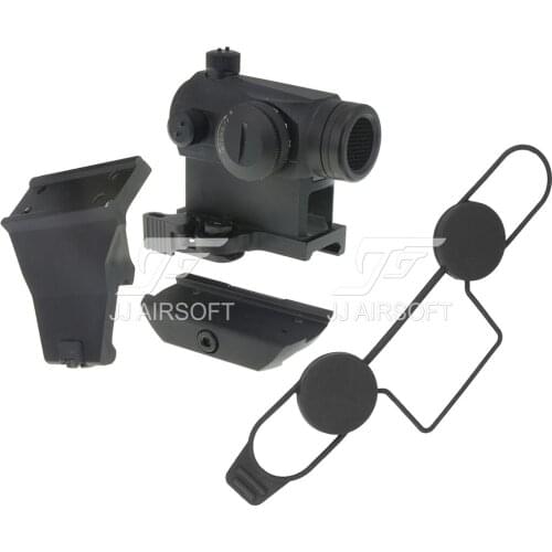 JJ Airsoft Micro 1x24 Red Dot with Killflash / Kill Flash , 45 Degree Offset Mount, QD Riser Mount and Low Mount (Black/Tan)