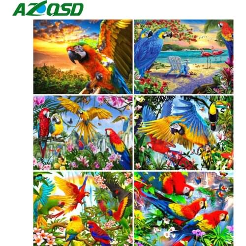 AZQSD Full Drill Diamond Embroidery Parrot Bird Flower Mosaic Needlework Diamond Painting Animal Cross Stitch Home Decoration