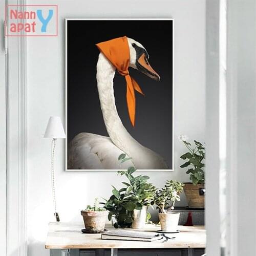 Nordic Swan Print Wall Oil Canvas Painting Vintage Animals Picture Wall Pictures Bedroom Living Room Decor Home Decor Cuadros