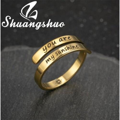 Shuangshuo Romantic Letter Finger Rings Vintage You Are My Sunshine Rings for Women Girls Wedding Engagement Jewelry Gift Bijoux
