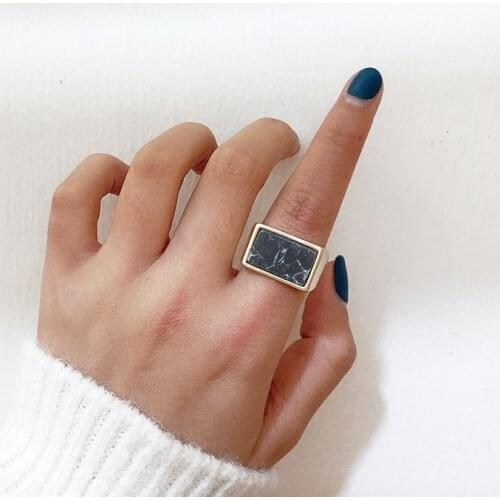 New Luxury Brand Design Vintage Marble Stone Square Jewelry Rings For Women Fashion Personality Gold Finger Ring Girl Gift