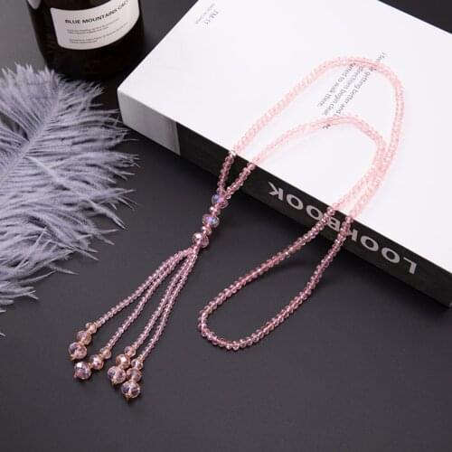 Korean Fashion necklace women Shiny Crystal Beads Long tassels Necklace Kpop Simple Joker Strand Sweater Chain Women Jewelry
