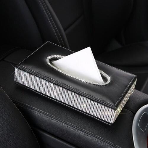Diamond tissue box Automotive interior Accessoriescrystal Ornament Car paper tray Block type Storage Car ideas Leather Red Black