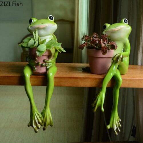 Creative Cyan Frog Flower Pot Flower Arrangement Green Plants Cute Animal Frog Flower Pot Vase Countertop Decor Home Accessories