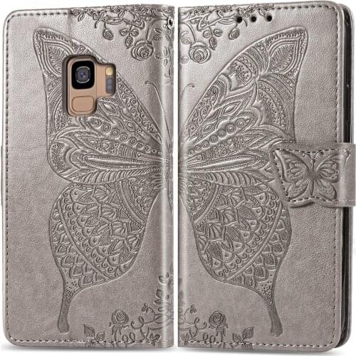 Cute Butterfly Case for Samsung Galaxy S9 (5.8in) Cover Flip Leather Wallet Book Black GalaxyS9 SM-G960F G960 SC-02K SCV38 9S