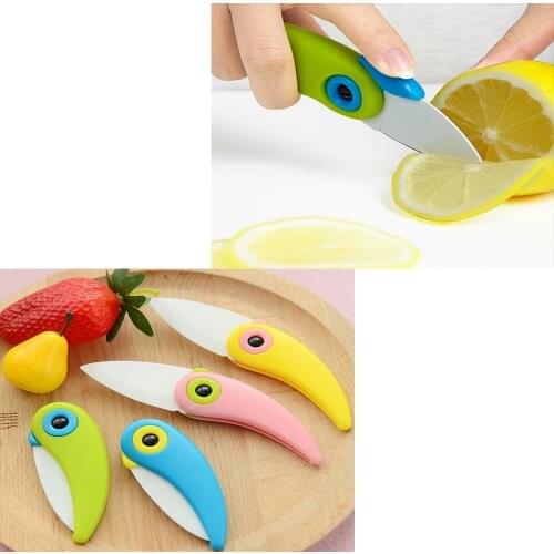 Mini Fruit Knife Folding Ceramic Blade Peeler Bird Pattern Cutlery Pocket Cutter Picnic Vegetable Fish Meat Slice Kitchen Tool