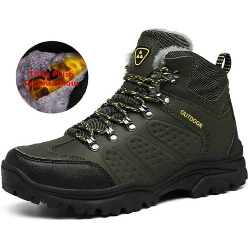 Fashion Mens Boots Thick Plush Men Snow Boots Non-slip Wear-Resistant Hiking Boots Outdoor Men Winter Boots Zapatillas Hombre