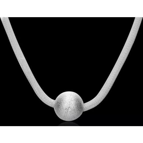 Fashion brand 925 Sterling Silver Necklace For Women Jewelry Net Chain Frosted large beads Pendant Christmas gifts Wedding