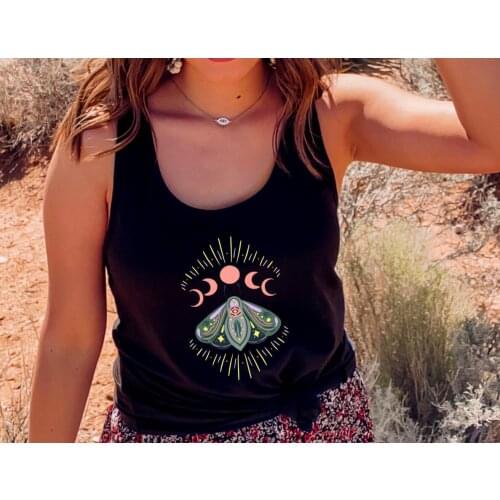Moth moon Vest funny moon light Summer Loose tee shirts holiday shirt beach party shirts women trendy tank top