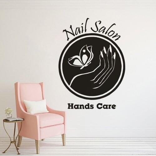 Nail Salon Logo Wall Sticker Manicure Window Decals Nail Shop Fashion Art Decoration Design Hands Care Wall Vinyl Mural AY1400