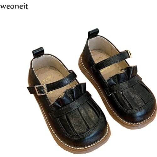 Weoneit New Children Leather Shoes Ruffles Princess Girls Party Dance Shoes Baby Student Flats Kids Performance Shoes CN 21-30