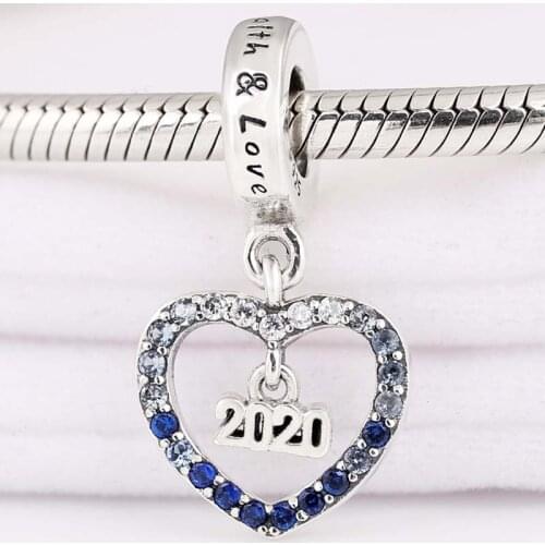 Original Sparkling Heart 2020 Original Year With Crystal Pendant Bead Fit 925 Sterling Silver Charm Bracelet Diy Jewelry