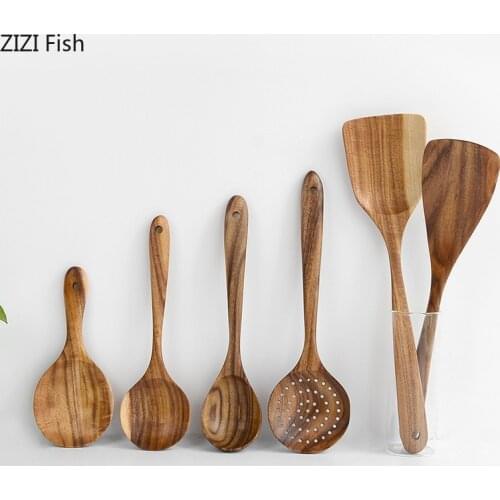 Teak Spatula Stir-fry Shovel Home Kitchen Solid Wood Kitchenware Rice Spoon Colander Chinese Style Handmade Kitchenware Set