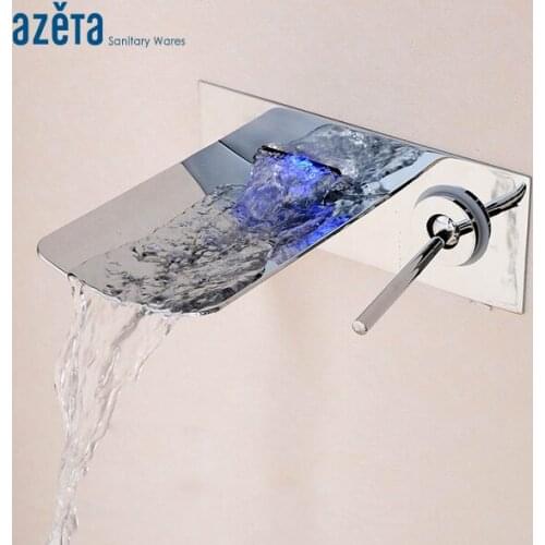 Bathroom LED Glass Waterfall Basin Faucet Brass Material Chrome/ORB Wall Mounted Single Handle Basin Tap AT333CP
