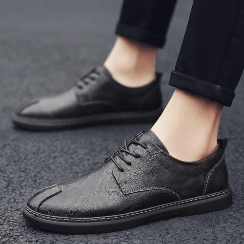 Genuine Leather Men Shoes outdoor Fashion Oxford Shoes Man lace up Breathable Sneakers British Style Flats Autumn Casual Shoes
