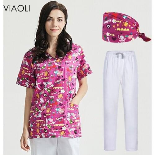 Pet grooming Uniform Women Short Sleeve Tops Comfortable T-shirt Scrub Clothing Man Tees V-neck Comfy Beauty Salon Work Wear new