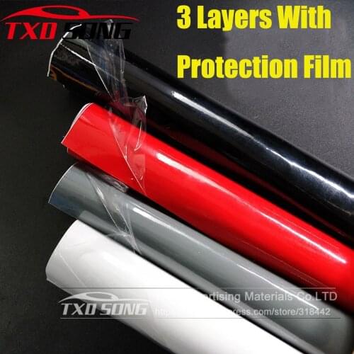 Super glossy car sticker with 3 layers Black Bright Glossy Vinyl Car Decal Wrap Sticker with protection film