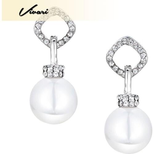 Vivari Womens Fashion Elegant Stainless Steel Pearl Pendant Earrings Fashion Accessories
