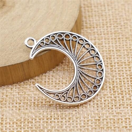 WYSIWYG 4pcs 30x34mm Antique Silver Color Hollow Crescent Moon Charms For Jewelry Making Diy Jewelry Findings