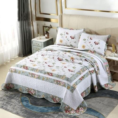 CHAUSUB Jacquard Quilt Set 3PCS Flowers Cotton Bedspreads Bed cover Pillowcase King Queen Size Quilted Coverlet Summer Blanket
