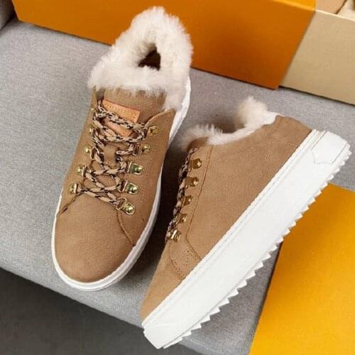 Fur Shoes Woman Platform Chunky Sneakers Warm Shoes Women Men Winter Tenis Shoes Lace Up Bottom Round Toe Flats Sports Shoes