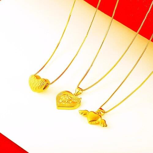Gold Necklace for Women 24k 24K Gold Heart Lover Pendant Choker 2020 Fashion Mother Daughter Necklaces Lucky Charm Jewelry