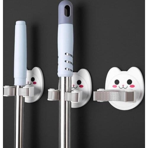 1PC Mop Hook Multi-function Durable Wall Mounted Cute Meow Drag Hook Adhesive Broom Hanger Mop Hook Racks Kitchen Bathroom Tools