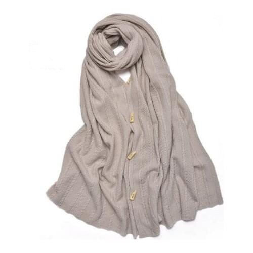 100% Cashmere winter solid warm scarf button large soft shawl