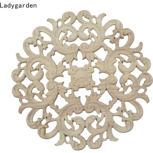 2PCS Carving Wood Appliques Statues for Furniture Cabinet Unpainted Wooden Sculptures Mouldings Decal Vintage Home Decor