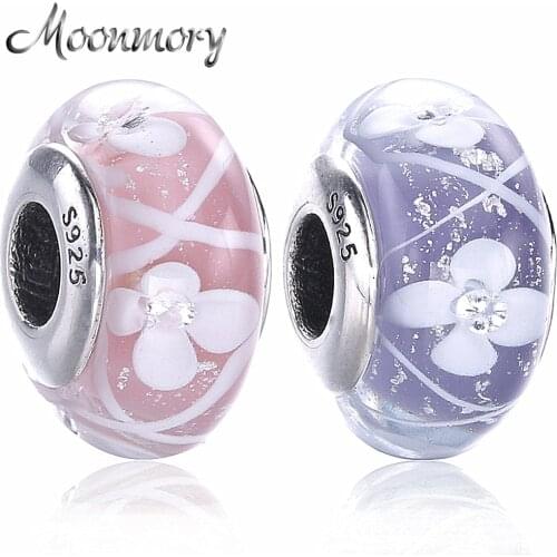 2020 Spring Popular 925 Sterling Silver Purple Field of Flowers Glass Charms Bead Fits Europe Snake Bracelet DIY Jewelry Marking